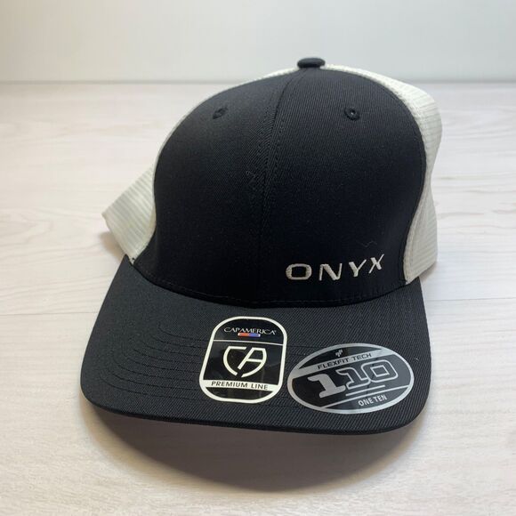 Onyx Flexfit Tech Mesh Trucker Hat Cap 110 Black White Mens OSFM - Picture 1 of 10
